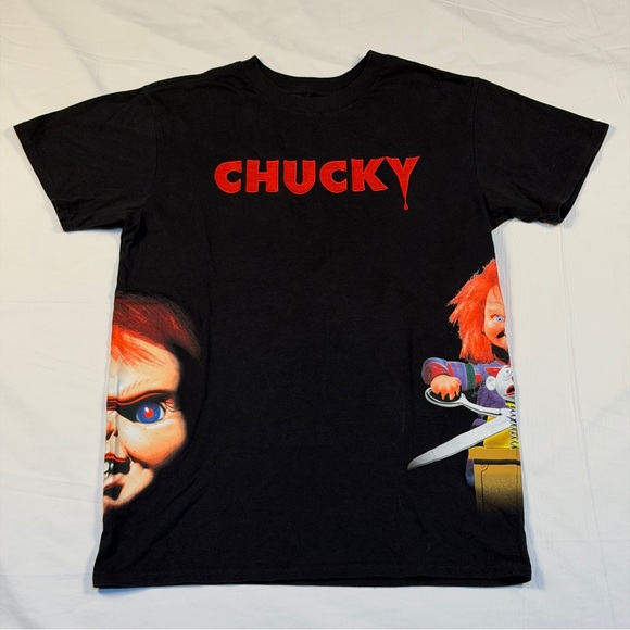 Chucky Other - Chucky Childs Play T-Shirt Medium Embroidered Letters Wrap Around Print Horror
